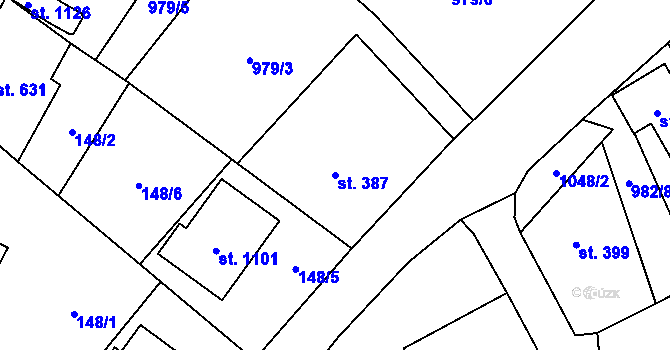 Parcela st. 387 v KÚ Chrast, Katastrální mapa