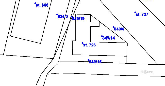 Parcela st. 726 v KÚ Chrast, Katastrální mapa