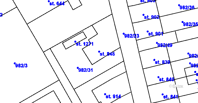 Parcela st. 845 v KÚ Chrast, Katastrální mapa