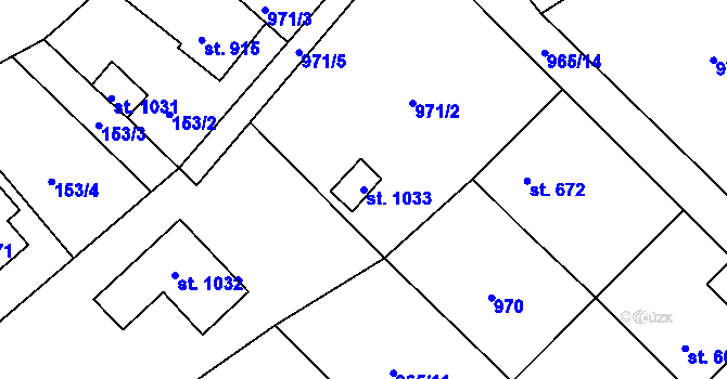 Parcela st. 1033 v KÚ Chrast, Katastrální mapa