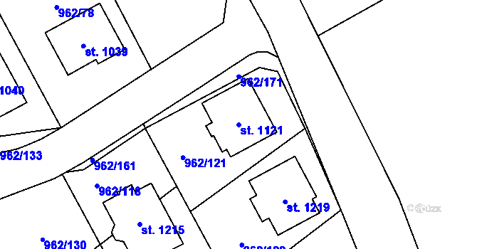 Parcela st. 1121 v KÚ Chrast, Katastrální mapa
