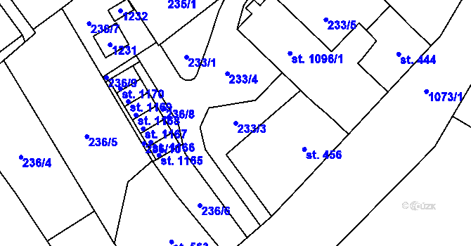 Parcela st. 233/3 v KÚ Chrast, Katastrální mapa