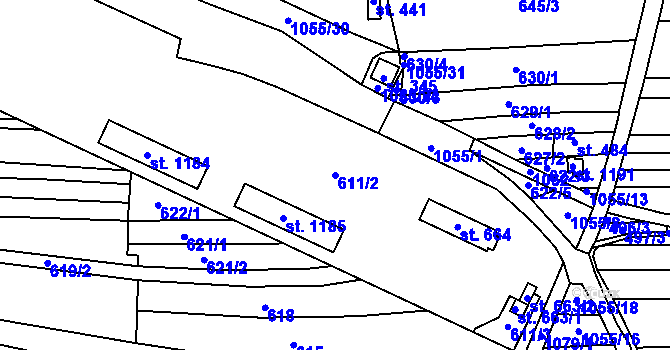 Parcela st. 611/2 v KÚ Chrast, Katastrální mapa
