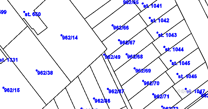 Parcela st. 962/49 v KÚ Chrast, Katastrální mapa