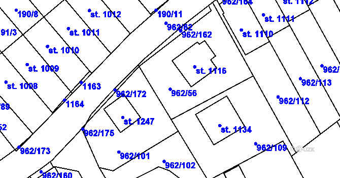 Parcela st. 962/56 v KÚ Chrast, Katastrální mapa