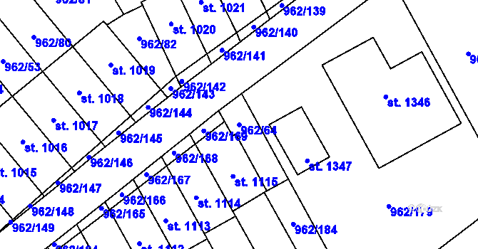 Parcela st. 962/64 v KÚ Chrast, Katastrální mapa