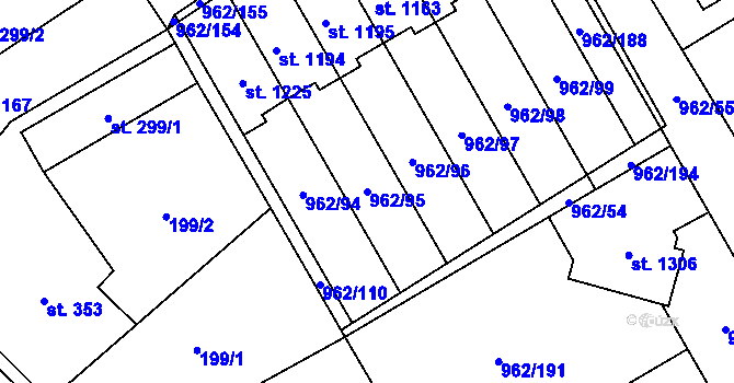 Parcela st. 962/95 v KÚ Chrast, Katastrální mapa