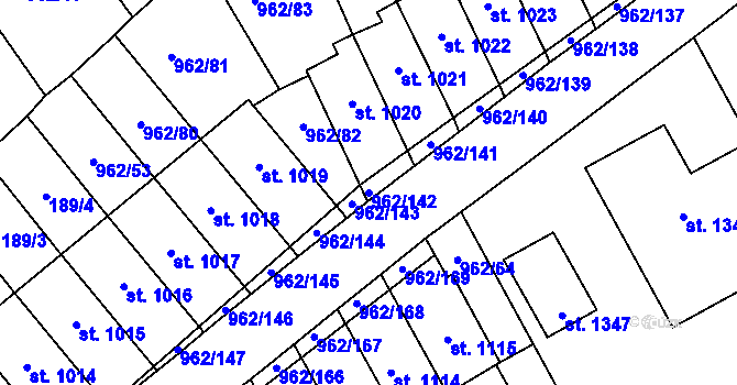 Parcela st. 962/142 v KÚ Chrast, Katastrální mapa