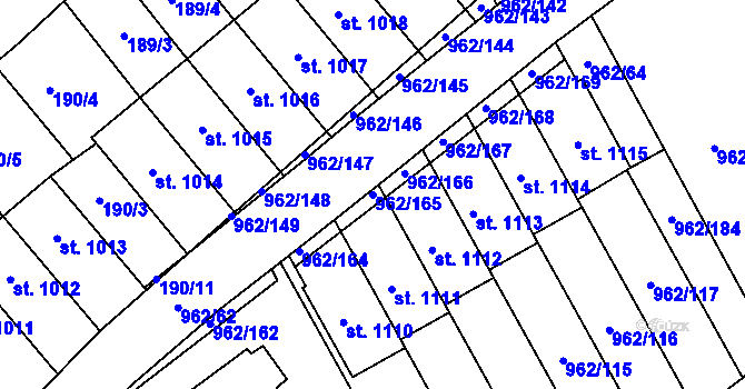 Parcela st. 962/165 v KÚ Chrast, Katastrální mapa