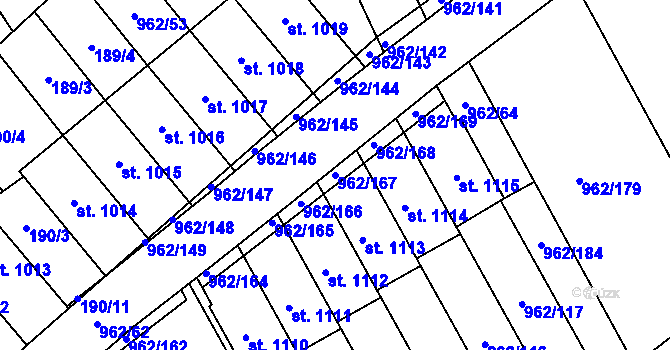 Parcela st. 962/167 v KÚ Chrast, Katastrální mapa