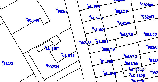 Parcela st. 982/23 v KÚ Chrast, Katastrální mapa