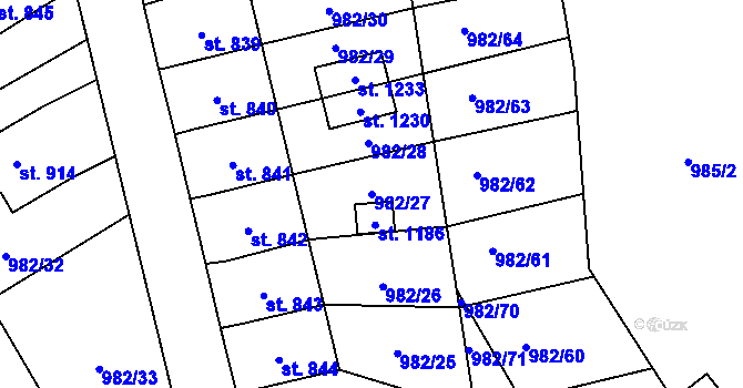 Parcela st. 982/27 v KÚ Chrast, Katastrální mapa