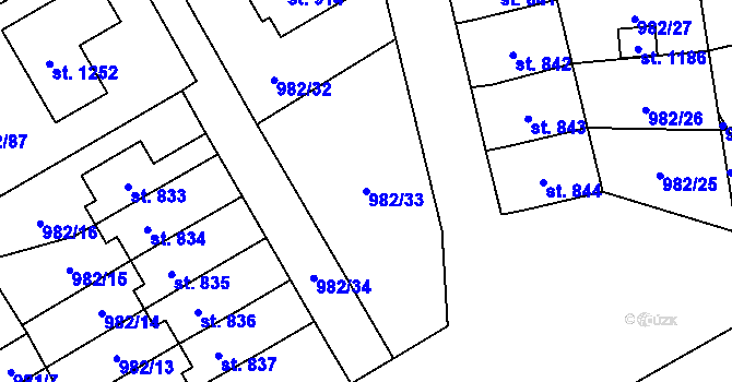 Parcela st. 982/33 v KÚ Chrast, Katastrální mapa