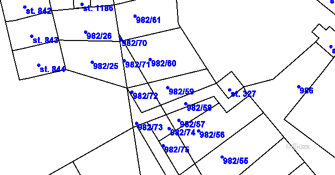 Parcela st. 982/59 v KÚ Chrast, Katastrální mapa