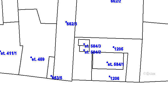Parcela st. 584/3 v KÚ Chrast, Katastrální mapa