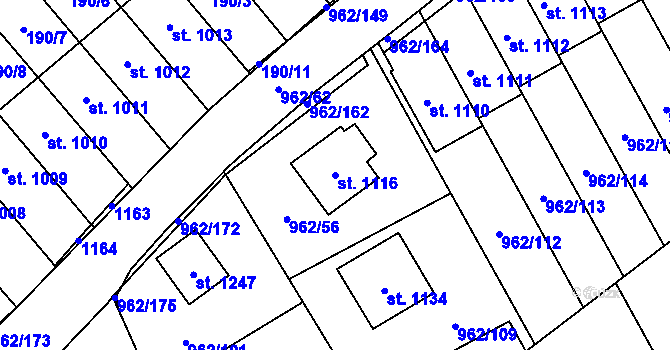 Parcela st. 1116 v KÚ Chrast, Katastrální mapa