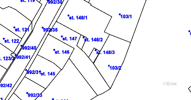 Parcela st. 148/3 v KÚ Chrast, Katastrální mapa