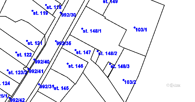 Parcela st. 148/2 v KÚ Chrast, Katastrální mapa