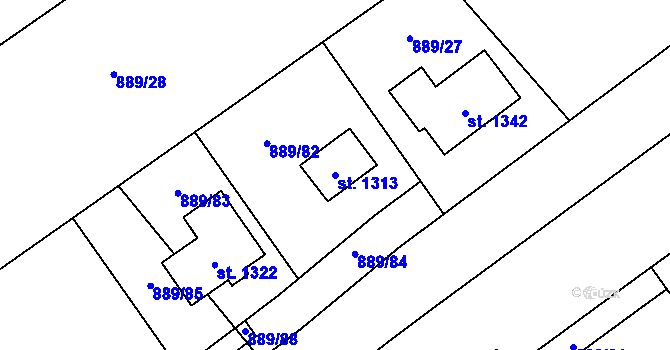 Parcela st. 1313 v KÚ Chrast, Katastrální mapa