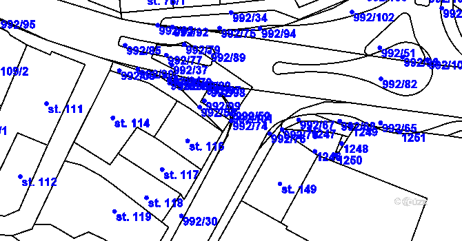 Parcela st. 992/74 v KÚ Chrast, Katastrální mapa