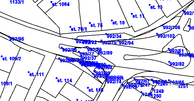 Parcela st. 992/89 v KÚ Chrast, Katastrální mapa