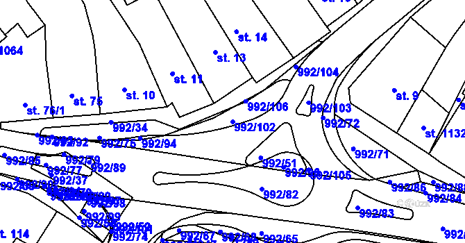Parcela st. 992/102 v KÚ Chrast, Katastrální mapa