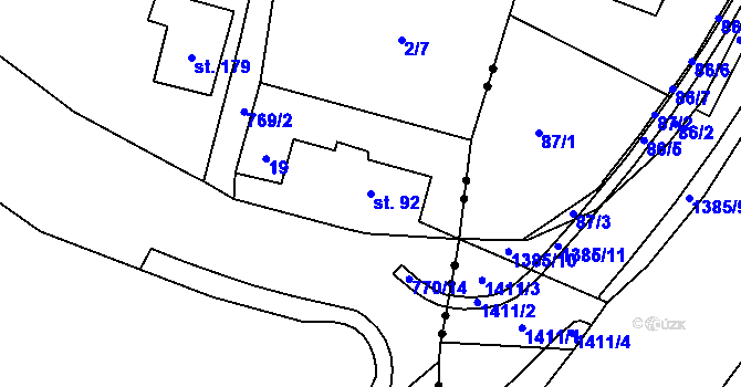 Parcela st. 92 v KÚ Dolní Chrastava, Katastrální mapa