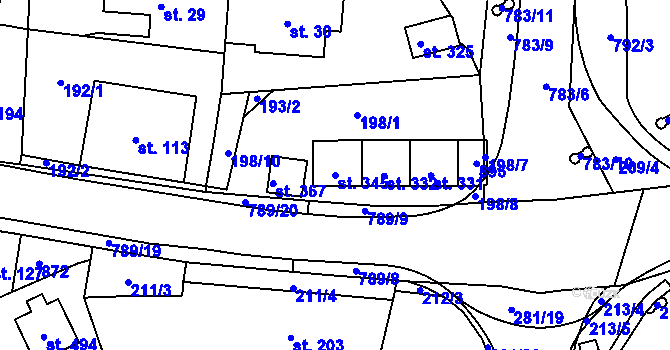 Parcela st. 345 v KÚ Dolní Chrastava, Katastrální mapa