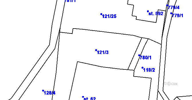 Parcela st. 121/3 v KÚ Dolní Chrastava, Katastrální mapa