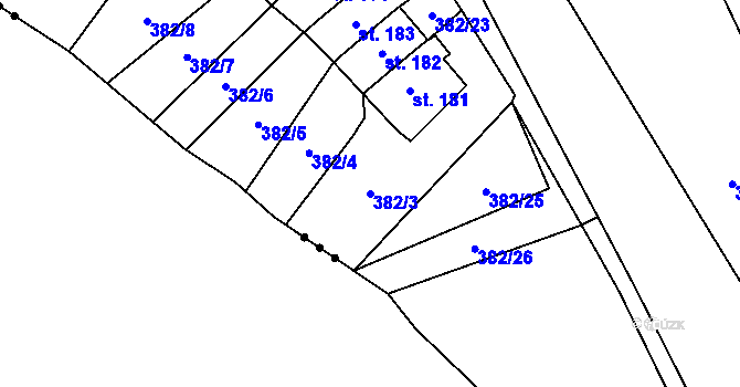 Parcela st. 382/3 v KÚ Dolní Chrastava, Katastrální mapa