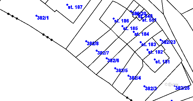Parcela st. 382/7 v KÚ Dolní Chrastava, Katastrální mapa