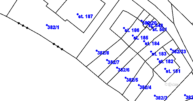 Parcela st. 382/8 v KÚ Dolní Chrastava, Katastrální mapa
