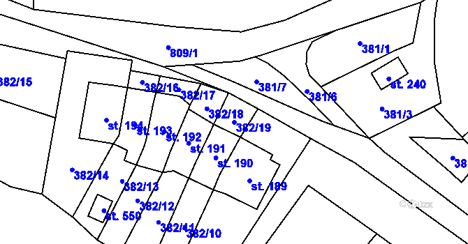 Parcela st. 382/19 v KÚ Dolní Chrastava, Katastrální mapa