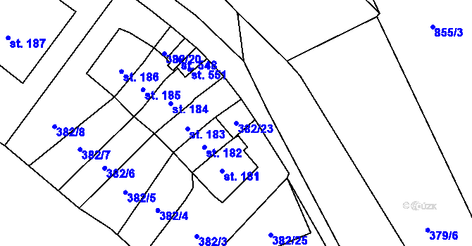 Parcela st. 382/23 v KÚ Dolní Chrastava, Katastrální mapa
