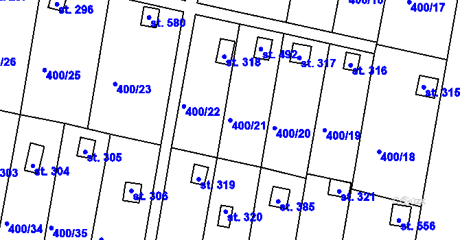 Parcela st. 400/21 v KÚ Dolní Chrastava, Katastrální mapa