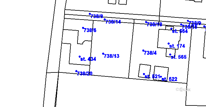 Parcela st. 738/13 v KÚ Dolní Chrastava, Katastrální mapa