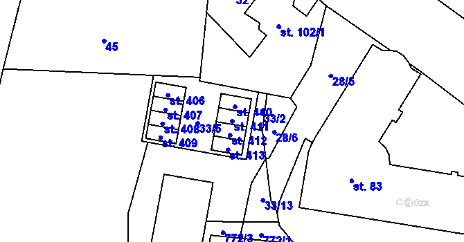 Parcela st. 411 v KÚ Dolní Chrastava, Katastrální mapa