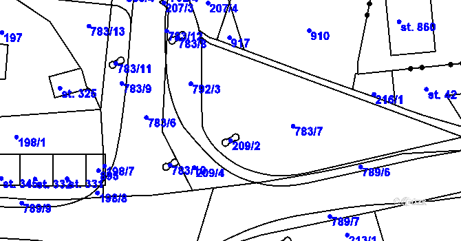 Parcela st. 209/1 v KÚ Dolní Chrastava, Katastrální mapa