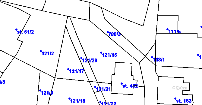 Parcela st. 121/15 v KÚ Dolní Chrastava, Katastrální mapa