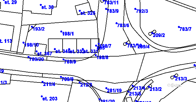 Parcela st. 198/9 v KÚ Dolní Chrastava, Katastrální mapa