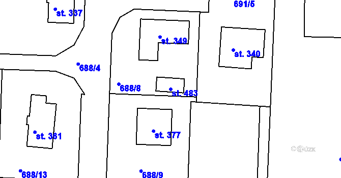 Parcela st. 483 v KÚ Dolní Chrastava, Katastrální mapa