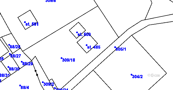 Parcela st. 485 v KÚ Dolní Chrastava, Katastrální mapa