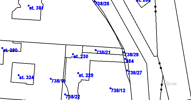 Parcela st. 738/21 v KÚ Dolní Chrastava, Katastrální mapa