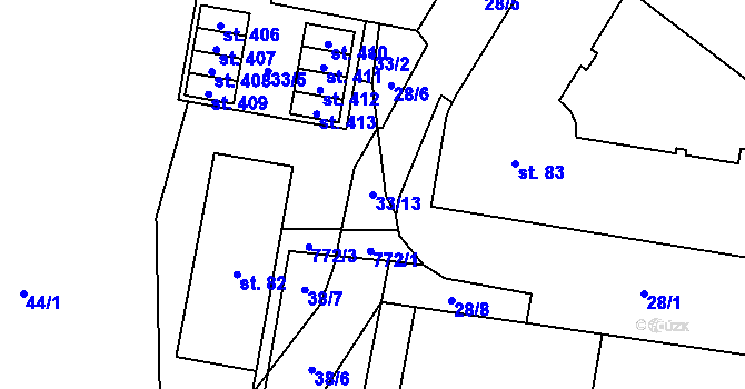 Parcela st. 33/13 v KÚ Dolní Chrastava, Katastrální mapa