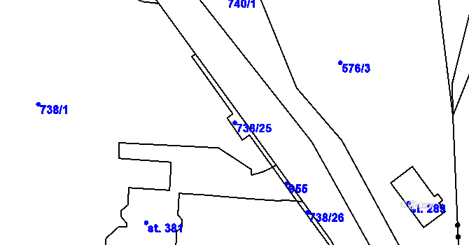 Parcela st. 738/25 v KÚ Dolní Chrastava, Katastrální mapa