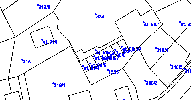 Parcela st. 98/12 v KÚ Horní Chrastava, Katastrální mapa
