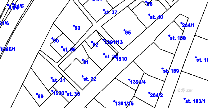Parcela st. 33 v KÚ Chrastava I, Katastrální mapa