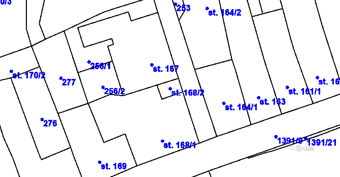 Parcela st. 168/2 v KÚ Chrastava I, Katastrální mapa