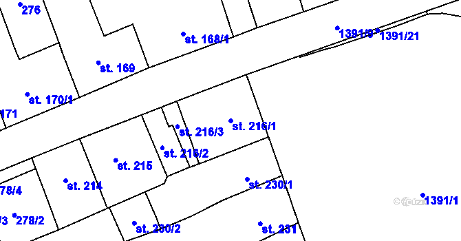 Parcela st. 216/1 v KÚ Chrastava I, Katastrální mapa