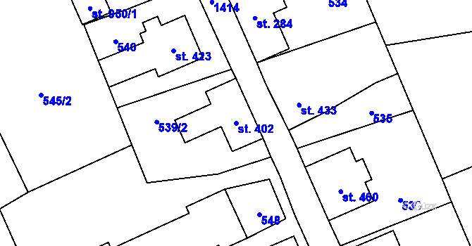 Parcela st. 402 v KÚ Chrastava I, Katastrální mapa